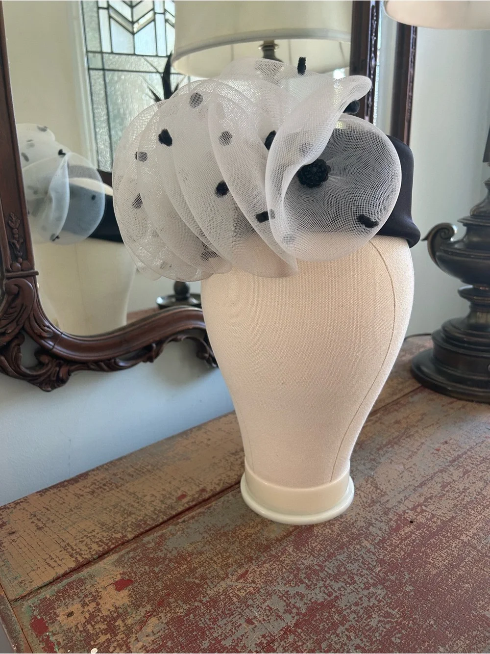 Vintage Black Pillbox Fascinator Hat with Accents Designed by Bertha B Simon